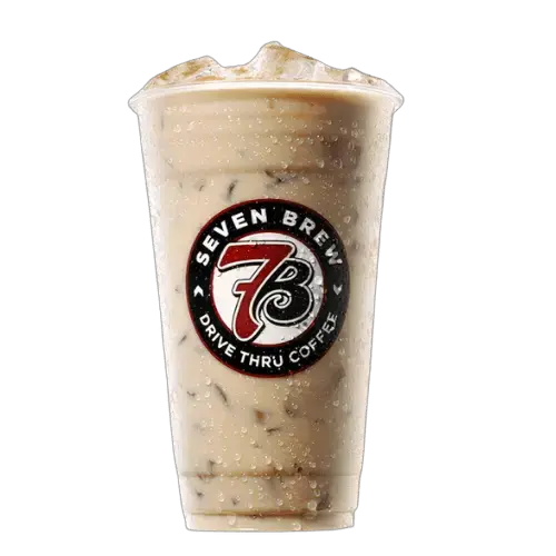Creamy white 7 Brew Smooth 7 drink with Irish cream and white chocolate in iced cup