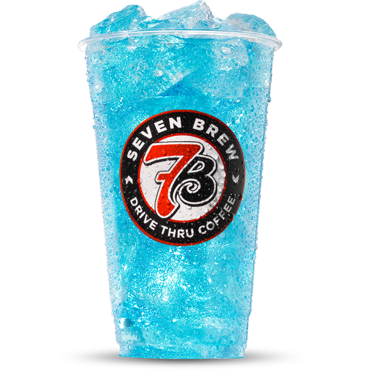 Bright blue and lime green 7 Brew Ocean Breeze sugar-free energy drink with tropical flavors